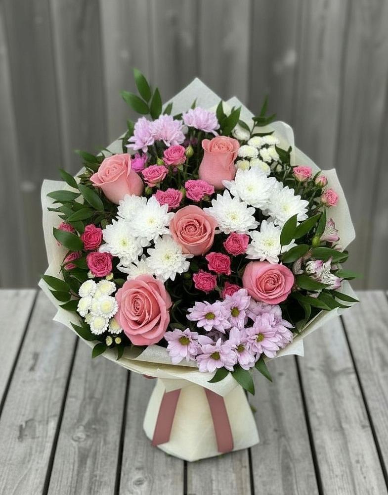 Букет цветов из: Альстромерии, Гвоздики, Розы и Хризантемы в Шаблыкино