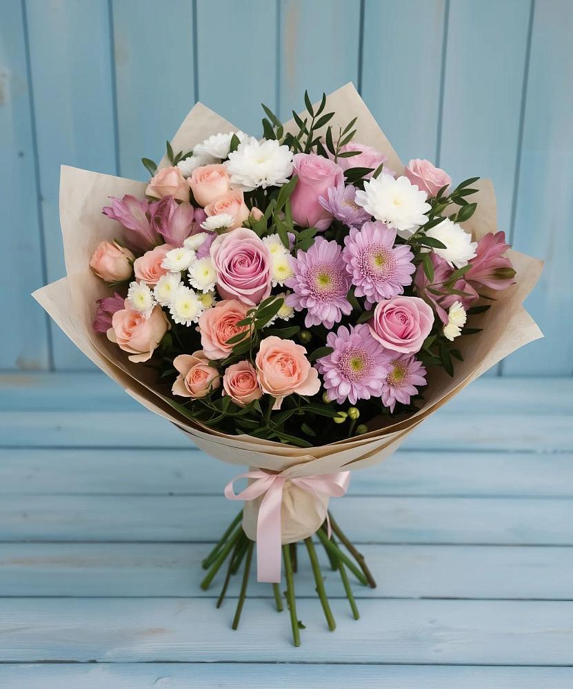 Букет цветов из: Хризантемы, Розы и Альстромерии в Шаблыкино