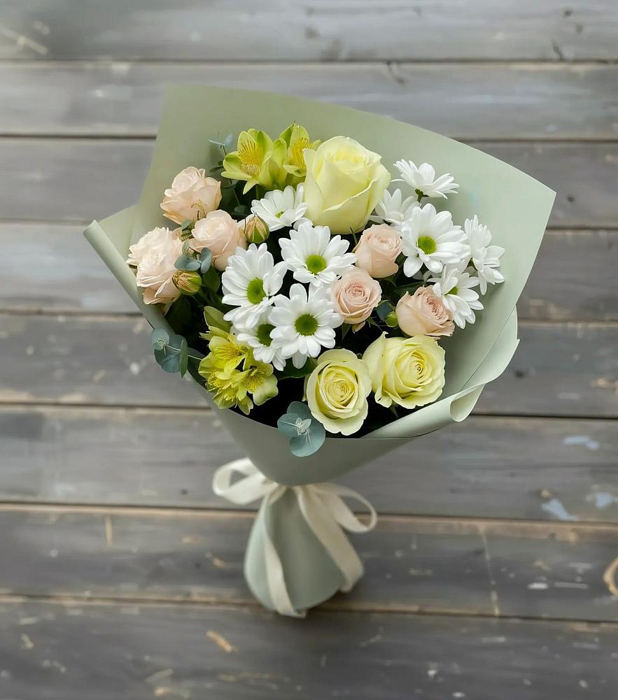 Букет цветов из: Альстромерии, Розы и Хризантемы в Шаблыкино