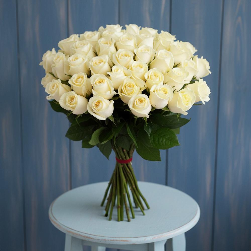 Букет 51 Белая роза Эдлесс Лав в Шаблыкино