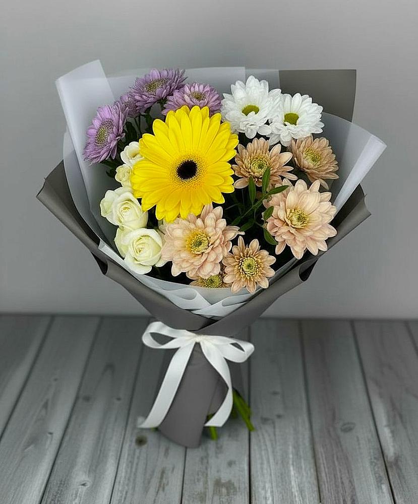 Букет цветов из: Розы, Герберы и Хризантемы в Шаблыкино
