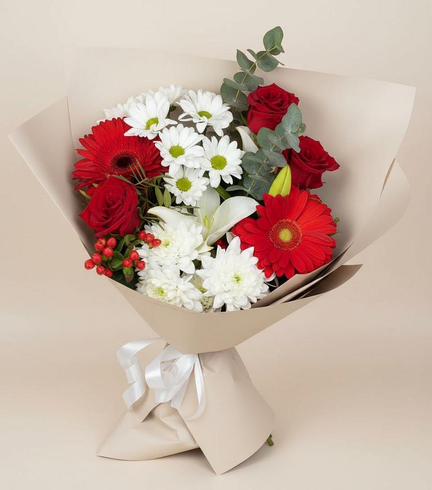 Букет цветов из: Розы, Хризантемы, Герберы и Лилии в Шаблыкино