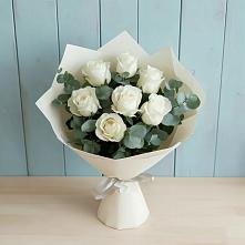 Букет Белые розы в Эвкалипте в Шаблыкино