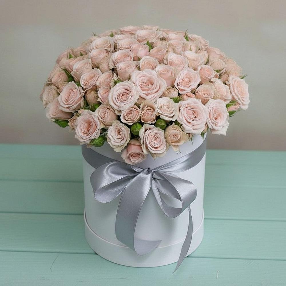 Цветочная композиция из Розы в шляпной коробке в Шаблыкино